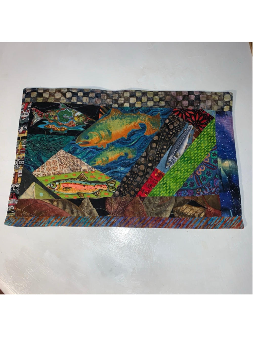 Unbranded Quilted placemat One Size Blue Green Fish Pattern